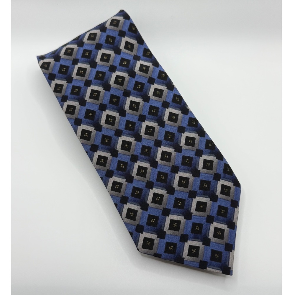 Antonio Ricci Couture 100% Silk Tie 4" Wide Blue Gray Geometric Necktie
